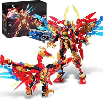 Fire Phoenix Mech Sets 2in1 Building BlocksTransforming Robot Building Kits with Vermilion Bird ModelChristmas Birthday Gift for Adults Kids Boys Ages 8-14（531 Pieces） (Vermilion Bird)
