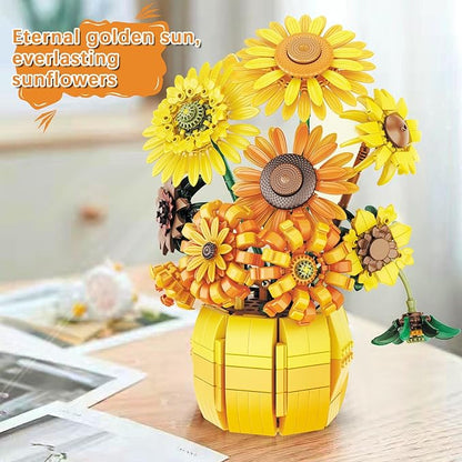 Flowers Sunflower Building Sets for Adults Van Gogh Prints Art Botanical Collection for Woman Girls 14+ Artificial Pot Bouquet Plants Kits Home Decor/Christmas/Valentine/Mother's Day Birthday Gifts