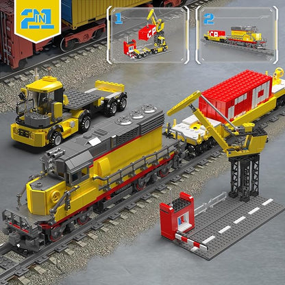 Mould King 12027 Diesel Locomotive Train Building Sets with a Semi-Trailers Cranes Remote/App Control Engineering Toy Kit Scale Model with Trains Tracks for Adults(1170 Pieces)