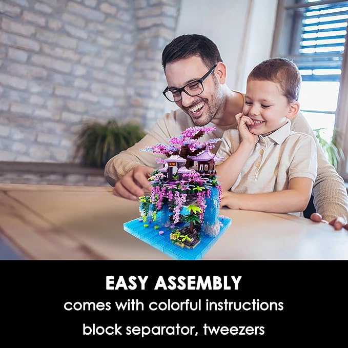 Micro Building Blocks SetsChinese Moon Palace Architecture and Cherry Blossom Bonsai Tree Building Toys for AdultsJapanese Sakura House ModelCreative Mini Bricks Gift for Kids 14+2588 PCS