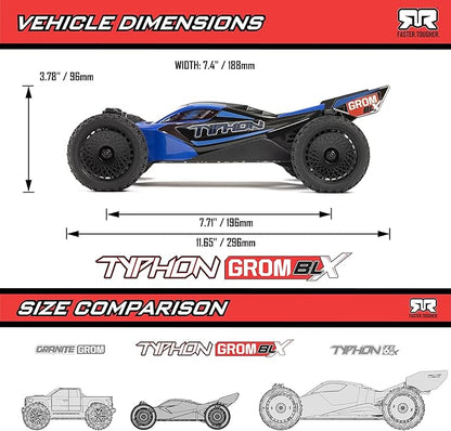ARRMA RC Car Typhon GROM 4X4 223S BLX BRUSHLESS Small Scale Buggy RTR with DSC Battery &amp Charger Included Blue ARA2306ST2