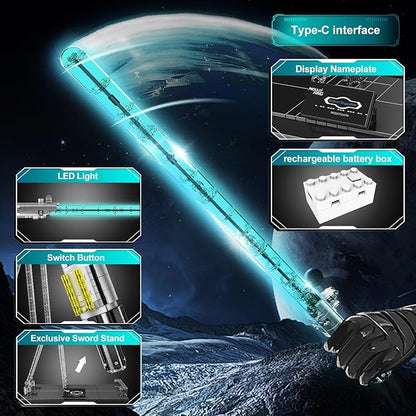 Mould King 10139 Lightsaber Building Set Light Saber with Stand Rechargeable LED Light Sword for Adult Birthday Thanksgiving Xmas Toys Gift Halloween Cosplay (1089 Pieces)
