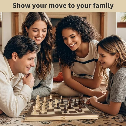 LEAP Wooden Chess and Checker Sets - 15 Walnut &amp Maple Folding Chess Board with 2 Extra Queens | Chess Board Set | Wooden Chess Sets for Adults