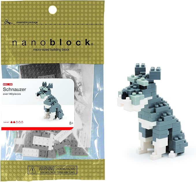 Nanoblock Schnauzer 110pcs Level 2 4mm x 5mm to 7 x 4.19 x 0.75 Grey Plastic Interlocking Building Set for Ages 12+