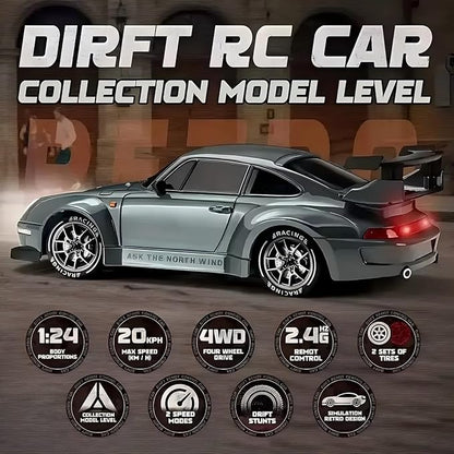 1:24 Scale RC Drift Car with LED Lights 25km/h 4WD High Speed Dual Batteries 50+ Min Play 2.4GHz Remote Control Multi-Surface Drift Tires Racing Toy Vehicle for Adults Boys Girls Storm Drive
