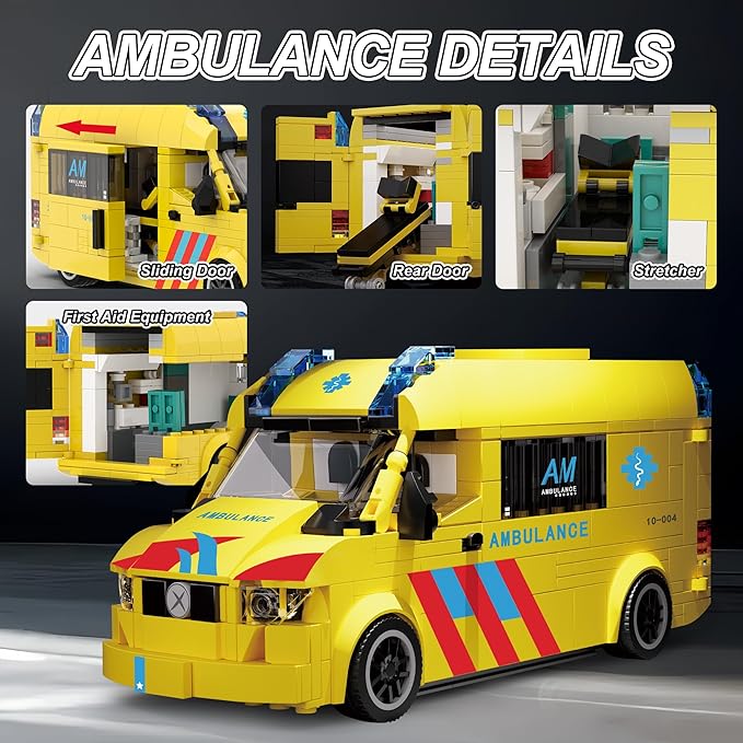 Ambulance Building Set International Rescue Vehicle Model Kit Removable Roof &amp Functional Doors Display Collectible City Truck Compatible with Lego Emergency Ambulance 618 PCS