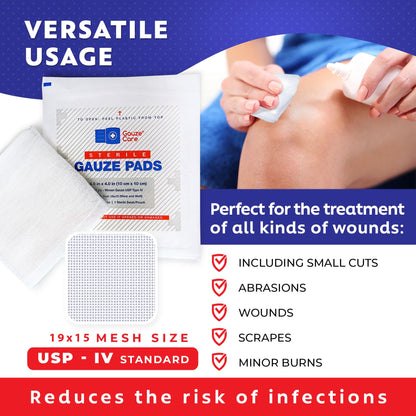 100pc Large Sterile Gauze Pads 4x4 Sterile for Wounds Bulk - 12ply Woven Gauze Sponges 4x4 Sterile - USP IV Breathable Mesh 4x4 Gauze Pads Sterile for Enhanced Absorption - First Aid Medical