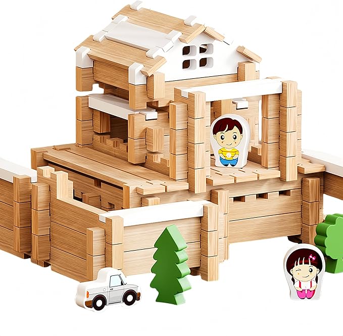 105Pcs Wooden Building Blocks Construction Set for Kids Ages 3-8Preschool Learning Toys for Toddlers Boys &amp Girls Birthday Gift Educational STEM Toy