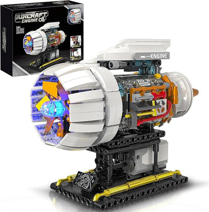 Aircraft Engine Building Kit for Adults STEM Mini Engine Model Toy with Motor &amp Hand Rocker Compatible with Lego Airplane Set Gift Idea for Teens Boys 8-14+ (635 PCS)