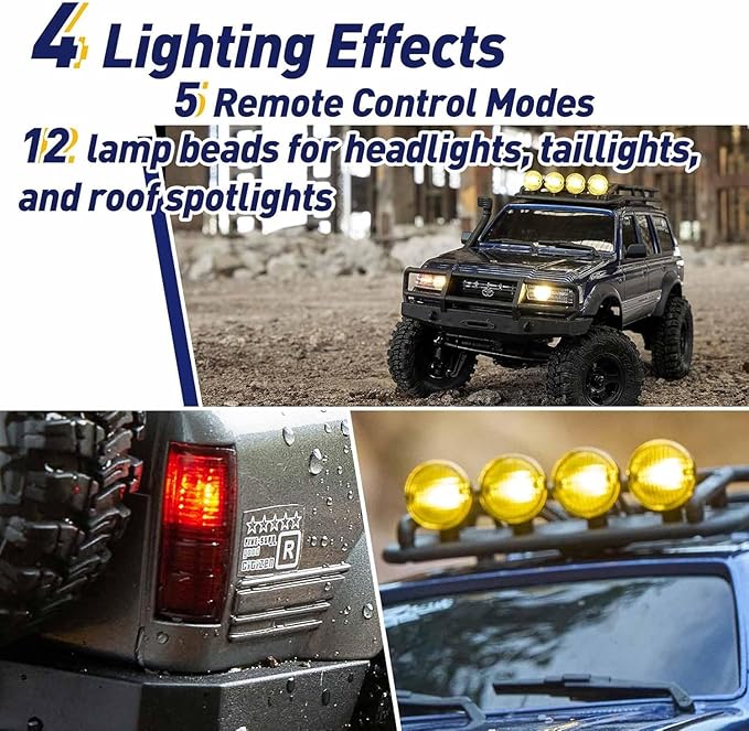 FCX18 FMS RC Crawler Toyota Cruiser 1/18 LC80 Offroad Trucks 4X4 RC Rock Crawler with Portal Axles LED Lights for Adults (Yellow)