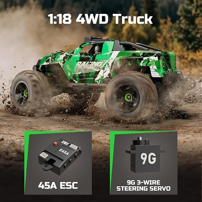 36KMH 1:18 Remote Control Car RC Cars Truck for Adults Boys Age 8-12 Kids All Terrain 4X4 High Speed Fast Off-Road Electric VehicleFull Proportional Synchronous Control System 2.4GHz