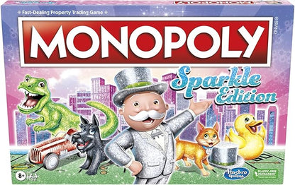 Hasbro Gaming Monopoly Sparkle Edition Board Game Family Games with Glittery Tokens Pearlescent Dice Sparkly Look (Amazon Exclusive)