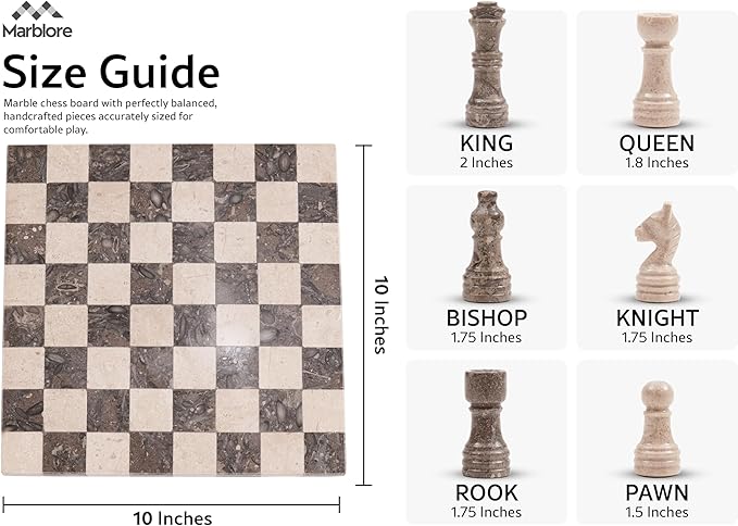 Marble Chess Set for Adults 10 Inch Handmade Verona &amp Oceanic Chess Board with 32 Pieces &amp 2 Extra Queens Luxury Travel Chess Game Elegant Gift for Women &amp Home Decor