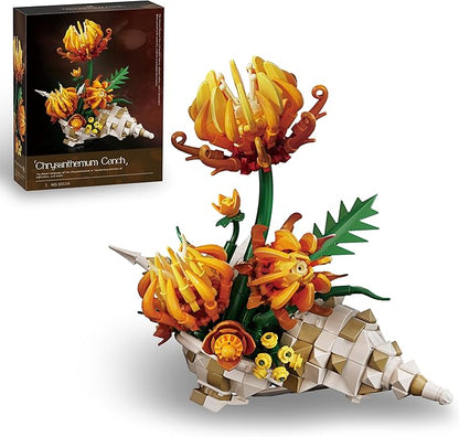 Chrysanthemum Building Set MOC Chrysanthemum Botanicals &amp Conch Model Kit for Home Office Decor Artificial Flower Gift Toy for Adults Woman 14+ (585PCS)