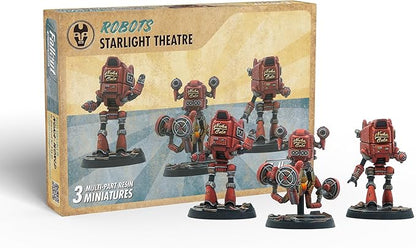 Modiphius Entertainment: Fallout: Wasteland Warfare - Robots: Starlight Theatre Staff -3 Figures 32mm Unpainted Resin RPG Miniatures Nuka World Wave