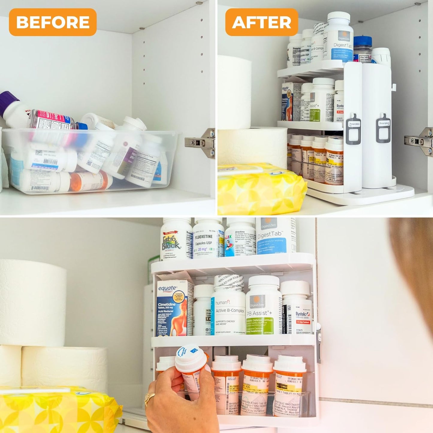 Cabinet Caddy SNAP! Spice Rack Organizer for Cabinet - Slide & Rotate Seasoning Organizer - 3 Snap-In Adjustable Shelves for 5 Tier of Storage - Magnetic Modular Design - 8.9”H x 6.1”W x 10.8”D