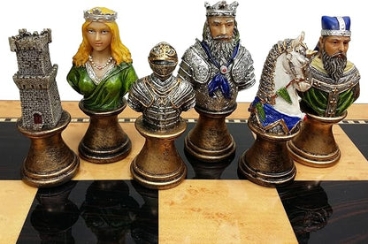 Medieval Times Crusades RED &amp Green Busts Set of Chess Men Pieces Hand Painted - NO Board