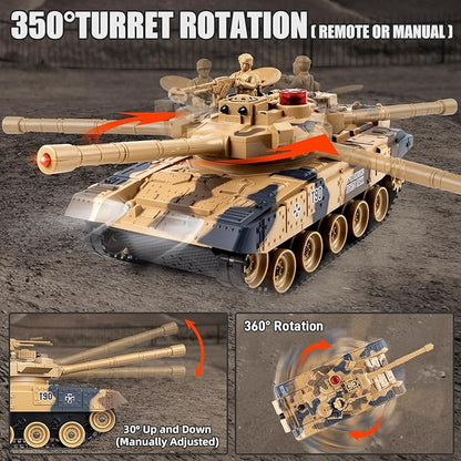 1/24 RC Battle Tank Set Remote Control Chinese Type 99 and Russian T90 Army Toy That Shoots for Kids and Adults 2.4G RC Vehicle Model Tank 6+ Year Old with Sound Smoke and Lights