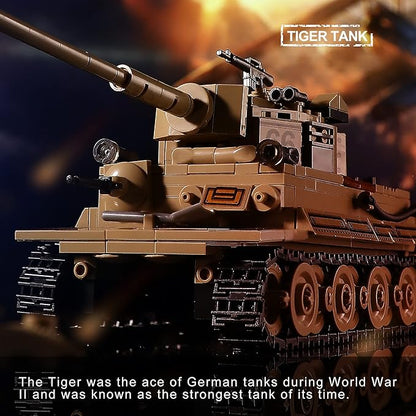 WW2 Army Tank Toys Building Kit Compatible with Lego Create a German Tiger &amp an American M4 Sherman Models with 1184 Blocks Great Military Toy Gifts for Boys Kids Age 8-14