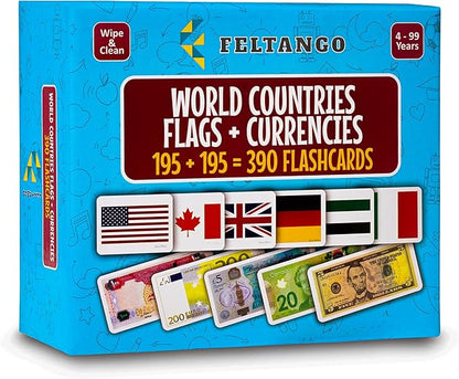 World Country Flags Flash Cards for Kids Currency Flash Cards 195 + 195 = 390 Educational Country Geography Games Cards