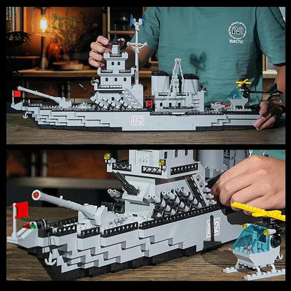 WW2 Military Battleship Building Block Set Large-SizedCruiser Toy Military Battle Ship Toy with Helicopter and City Lifeboat A Gift Compatible with Lego Sets for Boys 8-14 &amp Adults (910pcs)
