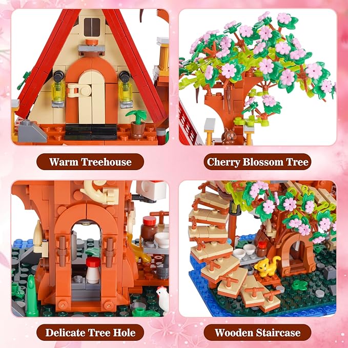 3 in 1 Cherry Blossom Tree House Building Set 959 PCS Flowers Tree House Architecture Building Blocks Gift for Adults Teens