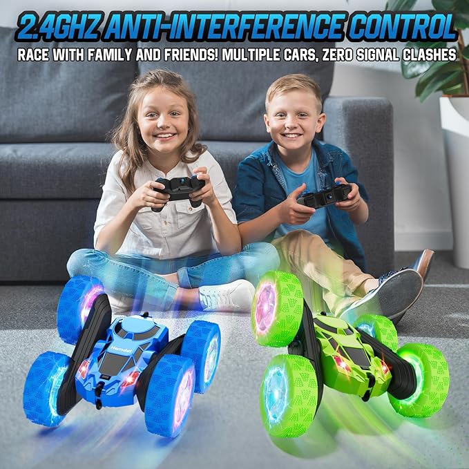 STEM Remote Control Car for Kids Ages 6-12 4WD RC Stunt Car with LED Wheel Lights &amp 360° Flips 2.4GHz Fast Electric Toy for Boys 8-10 Educational Gift for Birthday or Valentines