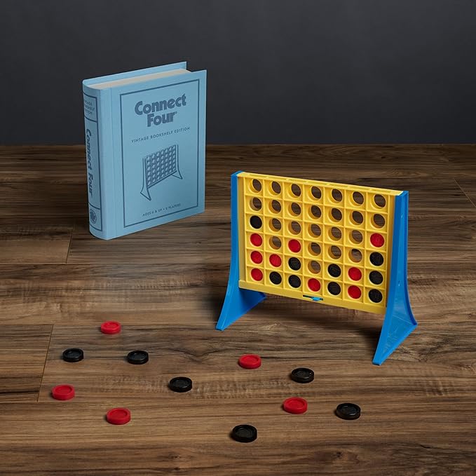 Connect Four Vintage Bookshelf Edition - 4 in a Row Game by WS Game Company Fabric-Wrapped Book Box Display Classic Strategy Tabletop Games for 2 Players Ages 6+