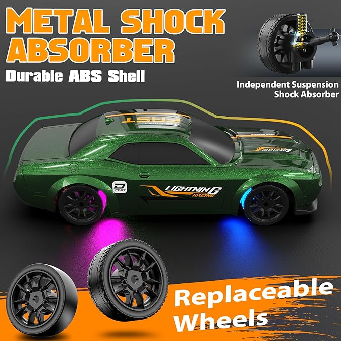 1/43 RC Drift Car Mini Drifting RC Car with Gyro 2.4GHz Full Proportional Drift Cars 4WD RTR Remote Control Cars with Colorful Lights Gyroscope Fast Racing Vehicle Gift for Kids Boys Adults