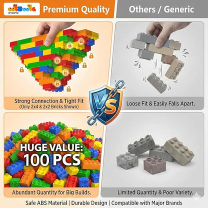 100 Pcs Jumbo Building Blocks Set for Toddlers (80 Square &amp 20 Rectangle) | Compatible Big Construction Bricks in 5 Colors | Kids Ages 3+ STEM Toy