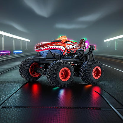 Gohero Remote Control Monster Truck Toys 1:20 Scale RC Shark Monster Trucks with Light &amp Music 2.4Ghz Remote Control Car Boys 4-7 &amp 8-12 Remote Control Truck with 360° Spin Walk Upright &am
