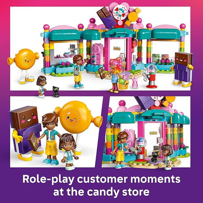 LEGO Friends Heartlake City Candy Store Building Toy - Pretend Playset for Kids Girls &amp Boys Ages 6+ - Gift for Birthdays - W/ 2 Minidolls a Micro-Doll and a Cat Figure - 42649