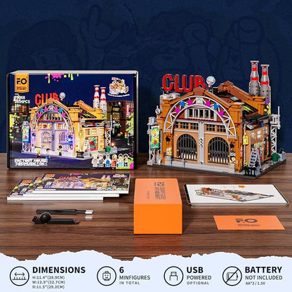 FUNWHOLE Factory House of Music Lighting Building Bricks Set - Street Fusion Music Club City Town Fully Accessible Multi-Form Modular Collection Kit 2654 Pcs for Adults &amp Teens &amp Street Cultur