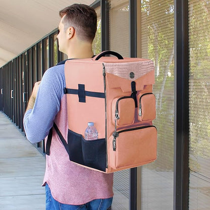 ENHANCE Collector's Edition Board Game Backpack - Reinforced Rigid Board Game Storage with Padded Shoulder Straps Carrying Handle and Accessories Pockets for Dice Cards More (Dragon Pink)