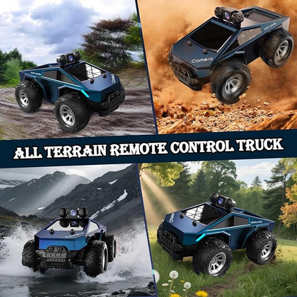 1/28 RC Monster Truck with Camera RC Car Toys with 720P HD FPV Camera High Speed All-Terrain Remote Control Car Racing Vehicle with Blinking Body Lights for Adults Kids Boys Dual Control Modes