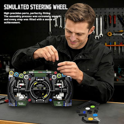 Racing Cars Steering Wheel Building Set Formula Simulator Driving Kit Compatibled with Lego Collection Model with Moving Parts &amp Phone Holder for Adults 14+ - 904PCS