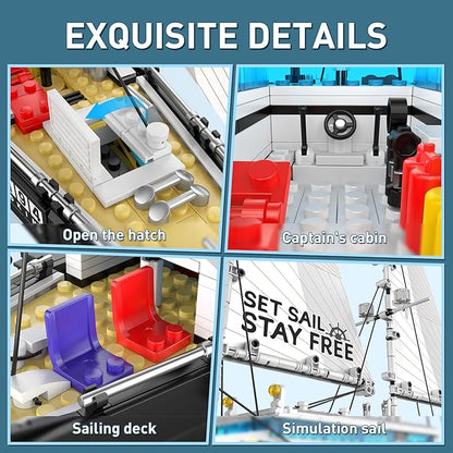 Mould King 10194 Boat Building Sets MOC Ship Building Kits Ocean Explorer Boat Model Home Desk Decor Collectible Building Toys for Adults/Teens 14+(893PCS)