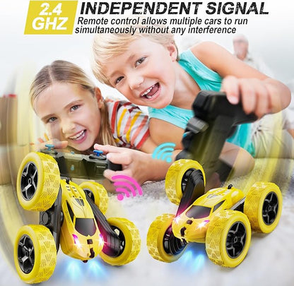 Remote Control CarRC Car Toys for 6-12 Year Old Boys Off Road RC Stunt Car 4WD 360° Rotating Remote Control Car for Kids Boys Girls Gifts for Birthday Christmas Yellow