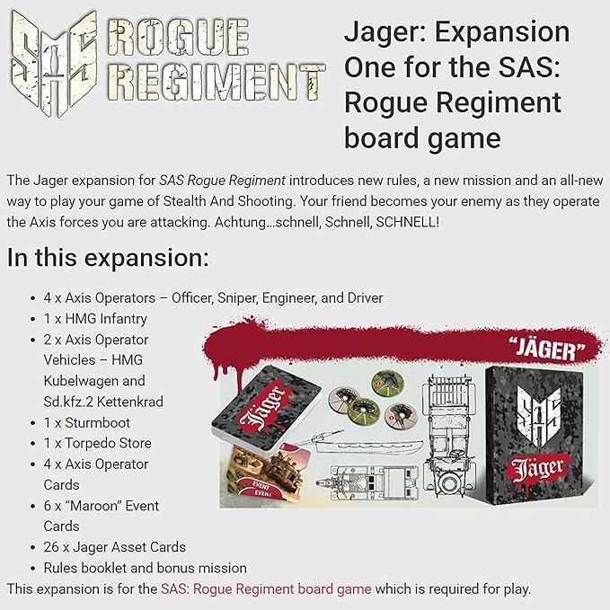 Word Forge Games: SAS Rogue Regiment - Jager Expansion - Strategy Board Game WWII Stealth Action Game Military Theme Ages 14+ 1-4 Players 60 Min