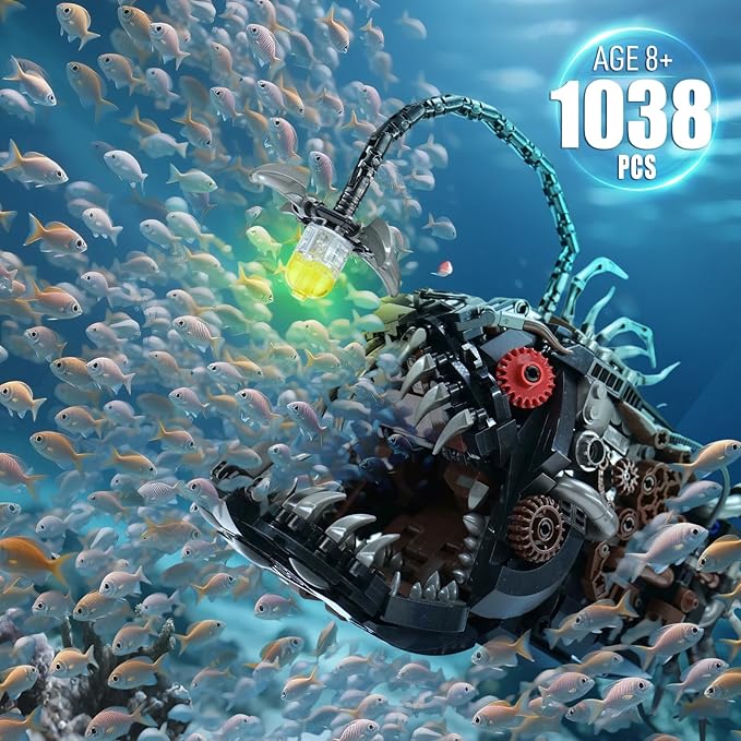 Ideas Mechanical Lantern Fish Building Blocks Set Compatible with Lego Collectible for Ocean Lovers Perfect as an Office or Home décor for Adults. STEM Construction Gift for Boys Aged 8-16 1038PCS