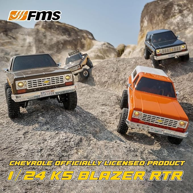 EAZYRC X FMS FCX24 1/24 Chevy K5 Blazer 1976s RC Rock Crawler 4x4 RTR Black with Lisense RC Truck 4WD 5Km+ 2-Speed TransmissionRC Car for Gift