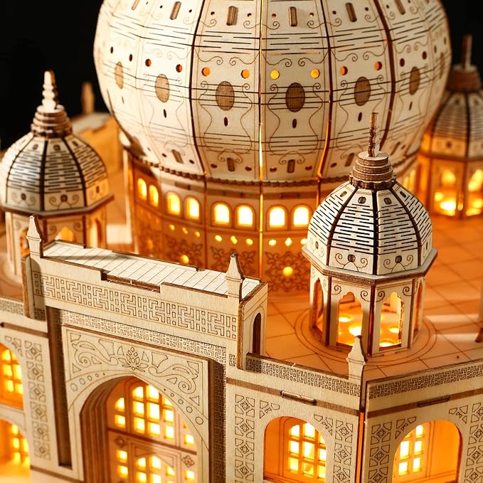 3D Wooden Puzzle Architecture Building Taj Mahal Model Craft STEM Kit LED Light DIY Home Decoration Mother's Day Birthday Gift for Adults &amp Kids (Taj Mahal)