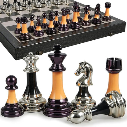Chess Set 16 Wooden Foldable Black White Chess Board 3.5 Luxury Weighted Acrylic Chess Pieces with Storage Slots for Adults Children Gift Large