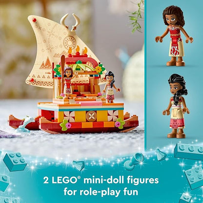LEGO Disney Princess Moana's Wayfinding Boat Building Toy 43210 Disney Princess Toy Set with Moana and Sina Mini-Dolls Dolphin Figure Disney-Inspired Pretend Play Toy for Kids Boys Girls Ages 6+