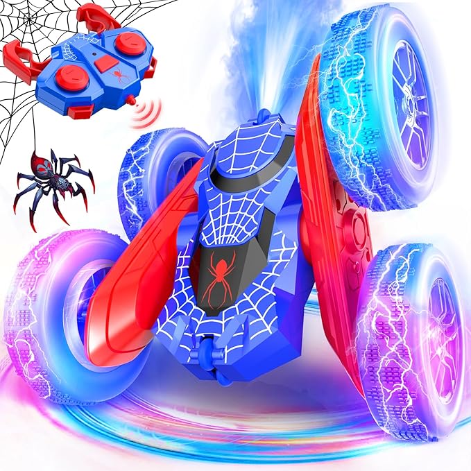 NQD Spider Remote Control Car- Double Sided 360°Rotate RC Stunt Car with Wheel Lights 4WD Off-Road RC Cars 2.4Ghz Indoor/Outdoor Rechargeable Toy Car for Boys Age 4-7 8-12 Birthday Xmas Gift
