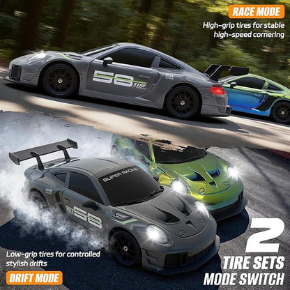 RC Drift Car 1:24 4WD Remote Control Cars Vehicle with LED Light2.4GHz 20KM/H High Speed RC Cars with Two Batteries &amp Drifting Tires Racing Sport Toy for Adults Boys Girls Kids
