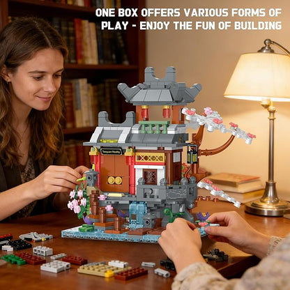 Peach Blossom Bonsai Tree House Building Set with Light 3 in 1 Compatible with Lego Japanese Architecture Model Collection for Adults Girls - 1095PCS