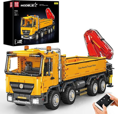 Mould King 17050 Technic Mobile Construction Crane Truck Building Blocks RC Pneumatic Heavy-Duty Truck Lorry Crane Building Set for Adult Construction Vehicles Model for Adults(4012 PCS)