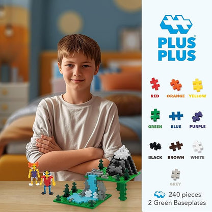 PLUS PLUS 240 Piece Interlocking Building Blocks for Kids Open Ended Connecting Toys STEM Bin Mini Manipulatives - Basic Mix Play Tube &amp Baseplate