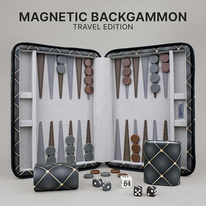 Magnetic Travel Backgammon Sets for Adults - Quality PU Leather Backgammon Board Game for Adults and Kids - 14 Gift for Man Backgammon Board with 32 Magnetic Pieces in PU Leather Case
